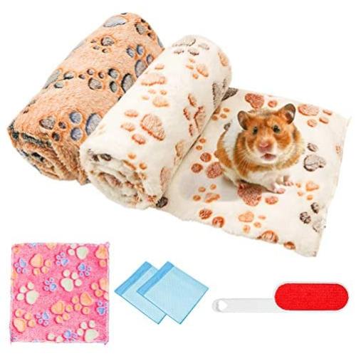 Guinea Pig Bed Blanket,Small Animals Rabbit Soft Warm Cage Cushion Pet Sleep Mat Pad Bed Cover Fluffy Blanket with Cute Paw Print for Guinea Pig Hamster Chinchillas Hedgehogs Ferrets Bunny Cats
