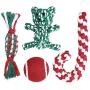 Christmas Stocking Gifts for Dog, Unique for Pets Puppy Chewing Toys Including Red Ball, Candy Cane, Bear Toy and Cotton Knotted Rope