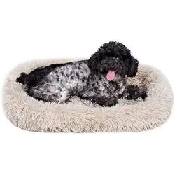 Neekor Plush Bolster Pet Bed, Crate Mat, Deep Sleeping Luxury Shag Fuax Fur Rectangle Sofa Cuddler for Dog and Cat