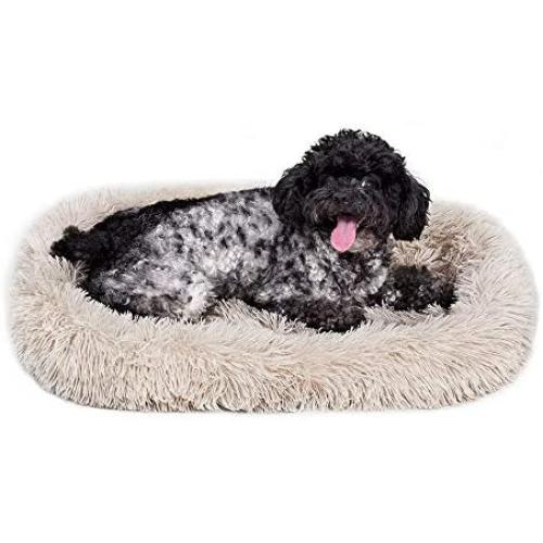 Neekor Plush Bolster Pet Bed, Crate Mat, Deep Sleeping Luxury Shag Fuax Fur Rectangle Sofa Cuddler for Dog and Cat