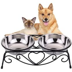 VIVIKO Pet Feeder for Dog Cat, Stainless Steel Food and Water Bowls with Iron Stand