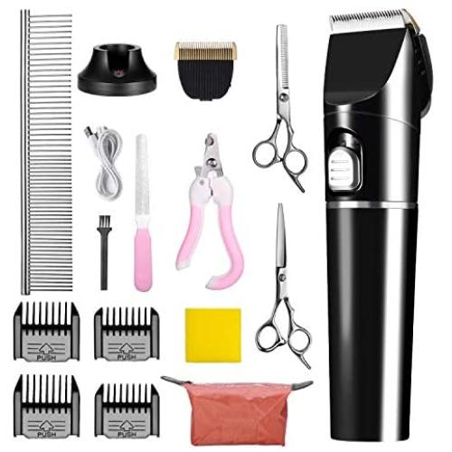 Dyforce Pet Hair Clippers Low Noise, 3-Speed Quiet Dog Grooming Kits Rechargeable Cordless Dog Nail Clippers with Comb Guides Scissors Trimmers Kits for Small and Large Dogs Cats Animals