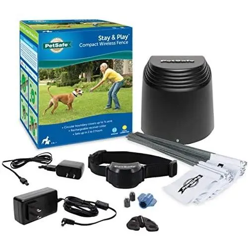 PetSafe Stay & Play Compact Wireless Fence for Dogs & Cats, Waterproof & Rechargeable, Above Ground Electric Fence Covers Up to 3/4 Acre for Pets 5 lb+ from the Parent Company of Invisible Fence Brand PetSafe Stay & Play Compact Wireless Fence for Dogs & Cats, Waterproof & Rechargeable, Above Ground Electric Fence Covers Up to 3/4 Acre for Pets 5 lb+ from the Parent Company of Invisible Fence Brand