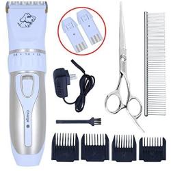 Maxshop Pet Grooming Clippers, Professional Quiet Rechargeable Cordless Pet Hair Clippers with Comb Guides Scissors Stainless Steel Blades Kit for Dogs Cats,Pets Long Short Hair Shave