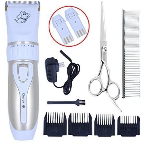 Maxshop Pet Grooming Clippers, Professional Quiet Rechargeable Cordless Pet Hair Clippers with Comb Guides Scissors Stainless Steel Blades Kit for Dogs Cats,Pets Long Short Hair Shave