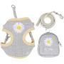PETCARE Pet Dog Cat Harness and Leash Set with Bags Soft Mesh Cute Gray Daisy Embroidery Dog Vest Harness for Puppy Small Dogs Cats