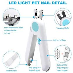 Dog Nail Clippers with LED Light, Dog Cat Pet Nail Clipper with Transparent Cover to Avoid Nail Splashing, Razor Sharp Blade, Free Nail Files and Steel Comb, Pet Nail Trimmers for Pet Claw Care