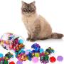 WILLBOND 20 Pieces Random Glitter Pom Pom Balls Cat Toy Pom Balls Tinsel Balls 12 Pieces Crinkle Balls with Plastic Bottle for Kittens Crafts Party Decorations (Multicolor)