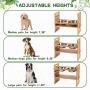 Pet Raised Bowls for Dogs and Cats, Draw Design Adjustable Bamboo Elevated Feeder Stand with 2 Stainless Steel Food and Water Bowls