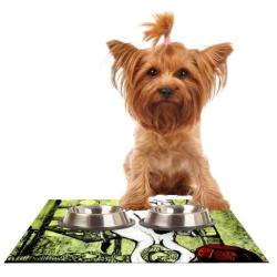 KESS InHouse Theresa Giolzetti Taurus Green White Feeding Mat for Pet Bowl, 18 by 13-Inch