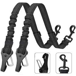 XIRGS Dog Seat Belt, Upgrade 2 in 1 Latch Bar Attachment Dog Car Seatbelt Metal Buckle Elastic Buffered Reflective Nylon Belt Tether 2 Pack Pet Safety Seat-Belt Universal Vehicle Seatbelt