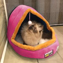 Chenyouwen Pet Beds Great Pet Dog Cat Warm Soft Bed Pet Cushion Dog Kennel Cat Castle Foldable Puppy House with Toy Ball, Size:L(Camel Color) (Color : Pink)