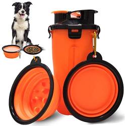 Dog Water Bowls Dog Travel Water Bottle Portable Dog Water Dispenser and Food Container Outdoor Leak-Proof Cup with 2 Collapsible Dog Bowls for Walking HikingTravelling Camping