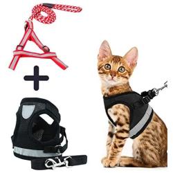 HIFEOS Cat Harness - Retractable Dog Leash Set of 2, Escape Proof Pet Harnesses with Reflective Strap, Soft Mesh Walking Jacket for Kitten, Dog & Puppies