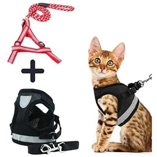 HIFEOS Cat Harness - Retractable Dog Leash Set of 2, Escape Proof Pet Harnesses with Reflective Strap, Soft Mesh Walking Jacket for Kitten, Dog & Puppies