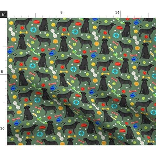 Spoonflower Fabric - Black Lab Dog Cute Labrador Toys Green Dogs Toy Pet Portrait Printed on Sport Lycra Fabric by The Yard - Swimwear Performance Leggings Apparel Fashion