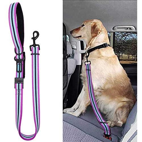 Didog Dog Safety Seat Belt, Dog Vehicle Car Harness/Leash with Handle for Car Travel Walking,Adjustable Dog Leashes Fit Small Medium Large Dogs,Purple