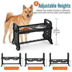 VavoPaw Adjustable Elevated Dog Bowls, 4 Adjustable Heights Dog Cat Raised Stand Feeder with Double Stainless Steel Bowls, Detachable Elevated Food & Water Dish for Cats and Small Medium Dogs, Black