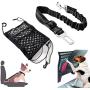 HDCBMCDDM-US Upgraded 3-Layer Car Dog Barrier and Dog Seat Belt, Auto Seat Net Organizer & Adjustable Pet Car Harness with Elastic Nylon Buffer for Small Medium Dogs and Cats