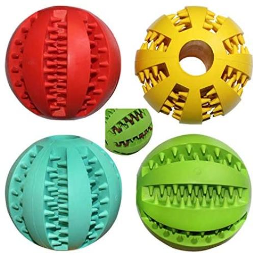 CHZHENG 4 pcs Dog Interactive Toy Cleaning Tooth Ball, Pet Decompression Elastic Rubber Ball Puppy Stretch Ball for Large Medium Small Dogs - Fun to Chase