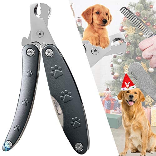 Professional Dog Nail Clippers for Golden Retriever, 3 in 1 Foldable Large Dog Toenail Clippers, Premium Metal Dog Nails Trimmers for Thick Nails with Safety Guard - Comb - Nail File (Large Breed)