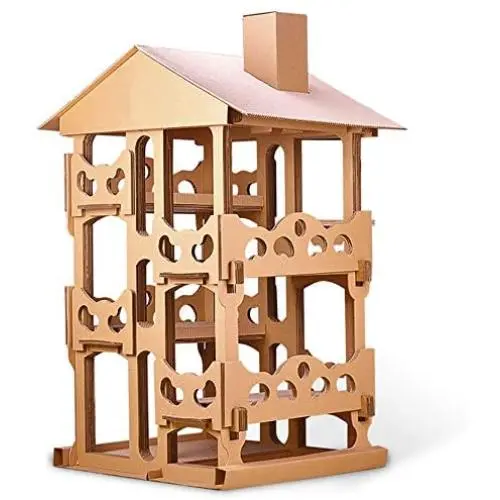 Corrugated Paper Stable Cat House,Scratching Board Cat Furniture Cat Tree Tower Cat Nest Toy Can Multi-Places for Play Sleep Grinding Claws