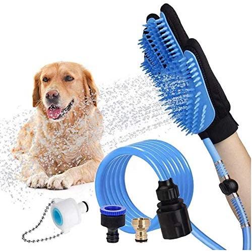 N/P Dog Bathing Tool Pet Grooming Glove Pet Hair Remover Bathtub Dog Shower Attachment with Massaging&Grooming Glove, 3 Faucet Adapters to 98.5 inches Garden Hose, for Dog Cat Outdoor&Indoor Use