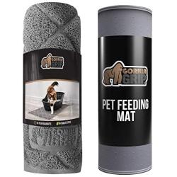 Gorilla Grip Cat Litter Mat and Silicone Pet Feeding Mat, Both Gray, Cat Mat Size 47x35, and Silicone Pet Feeding Mat Size 18.5x11.5, 2 Item Bundle