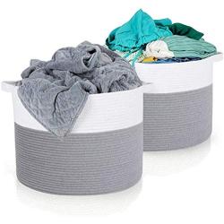 HyiFMY Dog Toy Storage Basket Bin,Woven Cotton Rope Collapsible,Pet Toy Storage Boxes with Handles,for Pet Toys, Blankets, Leashes