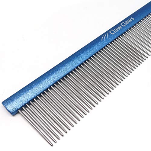 Claw Claws Greyhound Comb with Oval Handle for Dogs and Cats, Removing and Shedding Matted, Tangled Hair, Metal Comb with Stainless Steel Pins, Detangling Grooming Tool, Pet Comb (50% Fine Spacing)