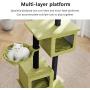 Large Cat Tower, Modern Cat Tree Condo, 2 Spacious House, Green Sofa Cloth Covered, Tall Perch with Raised Edge, Soft Cat Basket, Sisal Scratching Post
