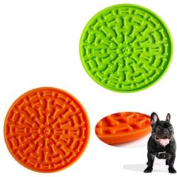 Tysons Pet Treats 2pcs Dog Lick Mat, Bath & Grooming Slow Feeders, Distraction Device, Powerful Suction Cups on The Back, Training-Just Add Peanut Butter (Green & Orange)