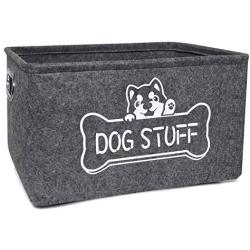 Vumdua Dog Toy Box, Dog Toy Storage Bin with Metal Handles - Collapsible Pet Supplies Storage Basket, Perfect for Organizing Pet Toys and Accessories