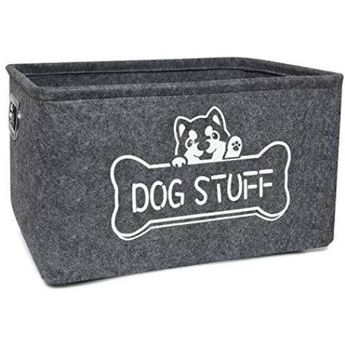 Vumdua Dog Toy Box, Dog Toy Storage Bin with Metal Handles - Collapsible Pet Supplies Storage Basket, Perfect for Organizing Pet Toys and Accessories
