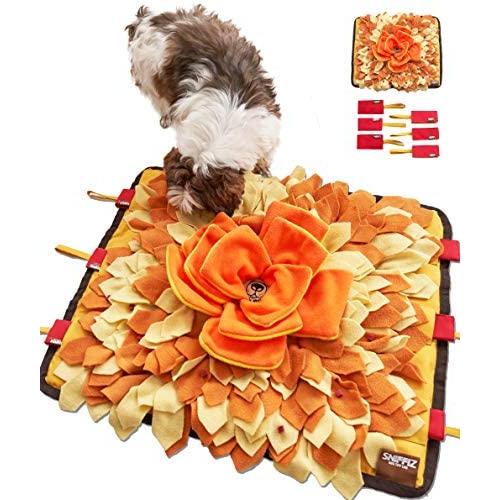 Sniffiz SmellyMatty Snuffle Mat for Dogs - Interactive Food IQ Enrichment Puzzle Toy Package (Large Nosework Orange Mat + Mini Treat Puzzles X 6) - Mind Stimulating Brain Games for Boredom