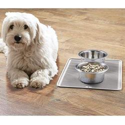 mDesign Premium Quality Pet Food and Water Bowl Feeding Mat for Dogs and Puppies - Waterproof Non-Slip Durable Silicone Placemat - Food Safe, Non-Toxic - Light Gray