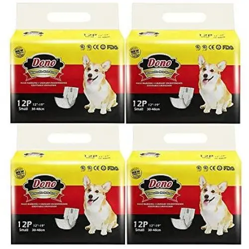 Dono Disposable Dog Diapers Male Dog Wraps, Including 48pcs Super Absorbent Diapers for Dogs and Cats,S (12''-19'')