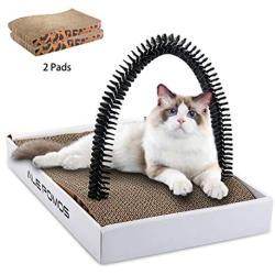 2PCS Cardboard Cat Scratcher with Scratch Box and Cat Self Groomer Massager Scratcher Toy Brush,Corrugated Cat Scratching Pad Cat Scratching Post with Catnip