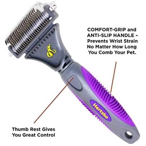 Pet Dematting Tool By Hertzko - for Dogs and Cats - Removes Loose Undercoat, Mats and Tangled Hair- Great Grooming Comb Tool for Brushing, Dematting and Deshedding.