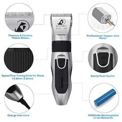 Dog Grooming Clippers - Cordless Quiet Pet Hair Clippers Trimmer Rechargeable with Stainless Steel Blades Dog Comb Shears Best Professional Hair Clipper Set for Dogs Cats Pets Long Short Hair