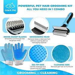 Pet Grooming Kit for Dog and Cat with 2 Sided Grooming Brush and 2 Sided Grooming Glove for De-Shedding, De-Matting and Cleaning All Pet Hair Effectively
