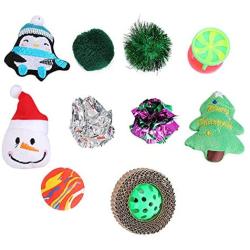 ocijf179 Pet Toy 10Pcs Cat Toy Christmas Pattern Ring Paper Ball Bell Kitten Toy Pet Supplies - 10 Pcs