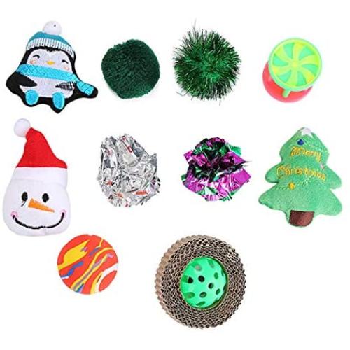 ocijf179 Pet Toy 10Pcs Cat Toy Christmas Pattern Ring Paper Ball Bell Kitten Toy Pet Supplies - 10 Pcs