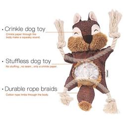 Vitscan Durable Dog Toys for Aggressive Chewer Squeak, Indestructible Dog Toys Tough Dog Squeaky Toys No Stuffing Crinkle Dog Toy, Rope Knots Puppy Chew Toys Sturdy Squirrel Dog Toy