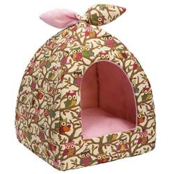 Hollypet Self-Warming 2 in 1 Foldable Comfortable Triangle Owl Cat Bed Tent House