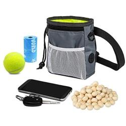 HANWELL Dog Treat Pouch with 2 Poop Bags Dispenser, Hand-Free Pet Training Pocket with Adjustable Waist Belt and Shoulder Strap for Running Carry Food and Toys