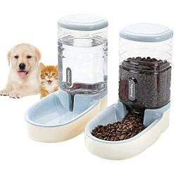 Lucky-M Pets Automatic Feeder and Waterer Set,Dogs Cats Food Feeder and Water Dispenser 3.8L,2 in 1 Cat Food Water Dispensers for Small Medium Big Pets