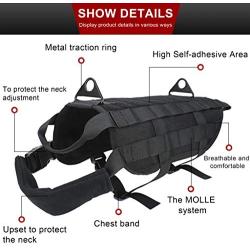 Tactical Dog Harness with Pulling Handle, Military Standard Pet Harnesses, Adjustable MOLLE Nylon Dogs Harness for Outdoor Training Hunting Camping