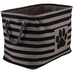 Bone Dry Pet Storage Collection Striped Paw Patch Bin, Large Rectangle, Black