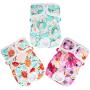 PUPTECK Floral Dog Diapers Female 3 Pack - Reusable and Washable, Highly Absorbent with Strong Velco & Adjustable Elastic Band for Puppies Doggies